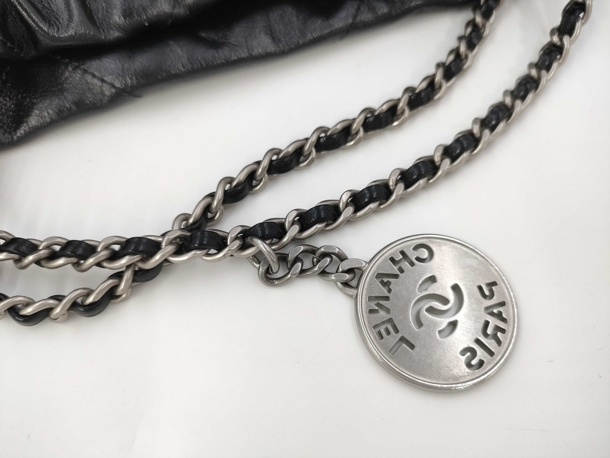 CHANEL Chanel 22 Mini Black Shoulder Bag with Silver Hardware and GP Serial Plate 