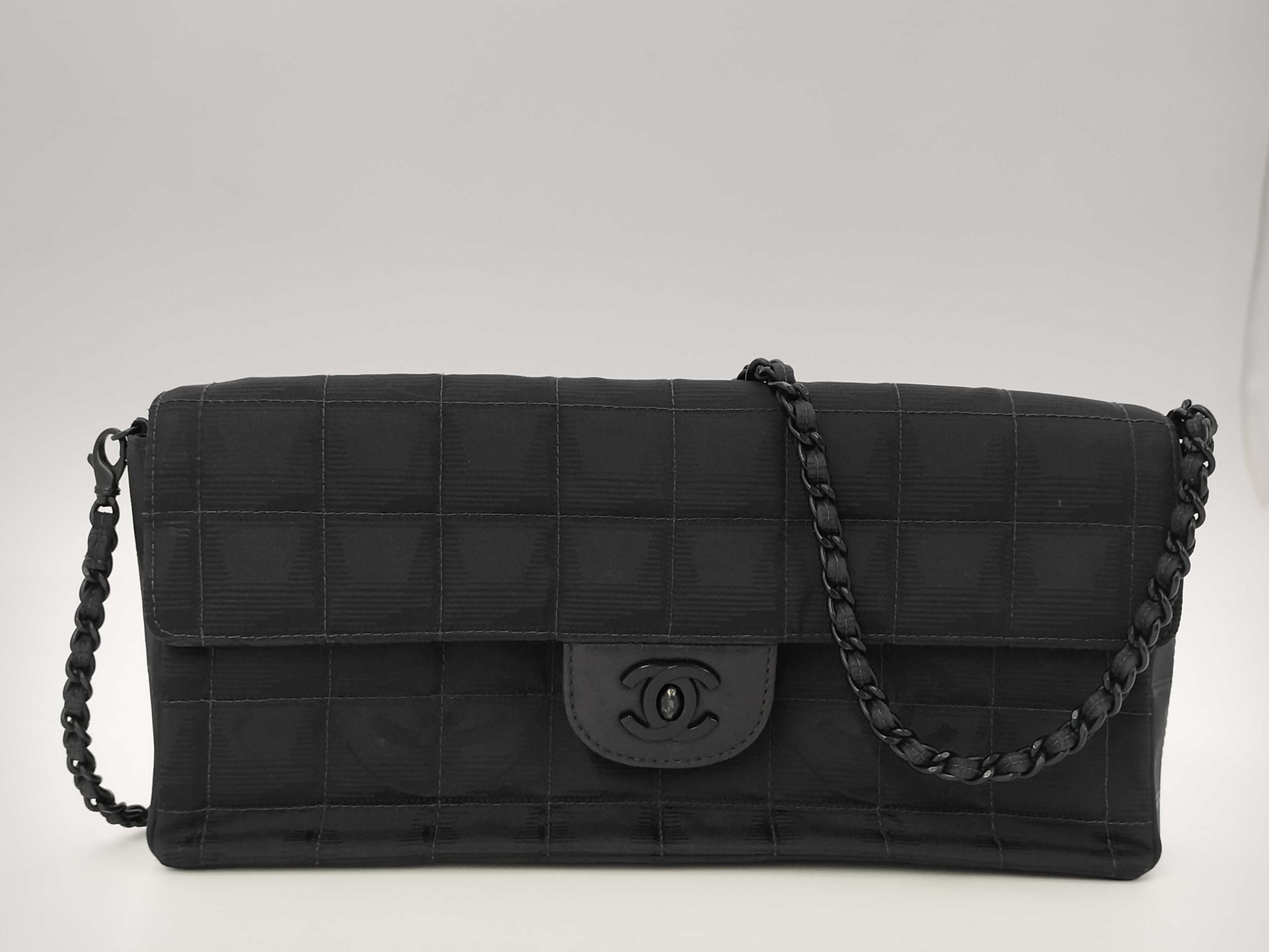 CHANEL New Travel Line East West Nylon Chocolate Bar Black Chain Shoulder Bag, No. 7