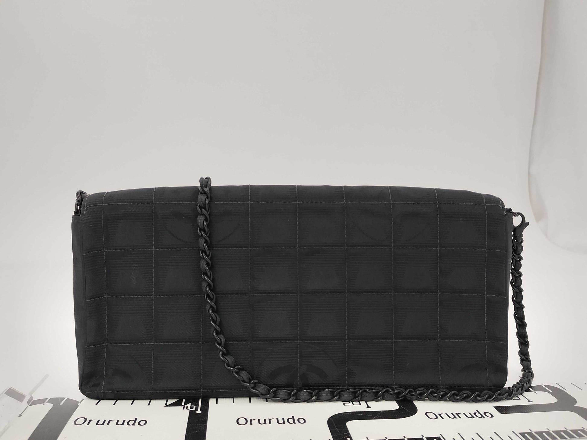 CHANEL New Travel Line East West Nylon Chocolate Bar Black Chain Shoulder Bag, No. 7