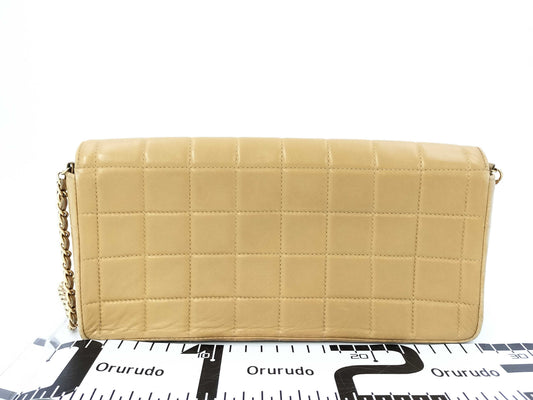 CHANEL Chocobar East West Lambskin Chain Shoulder Bag, Beige