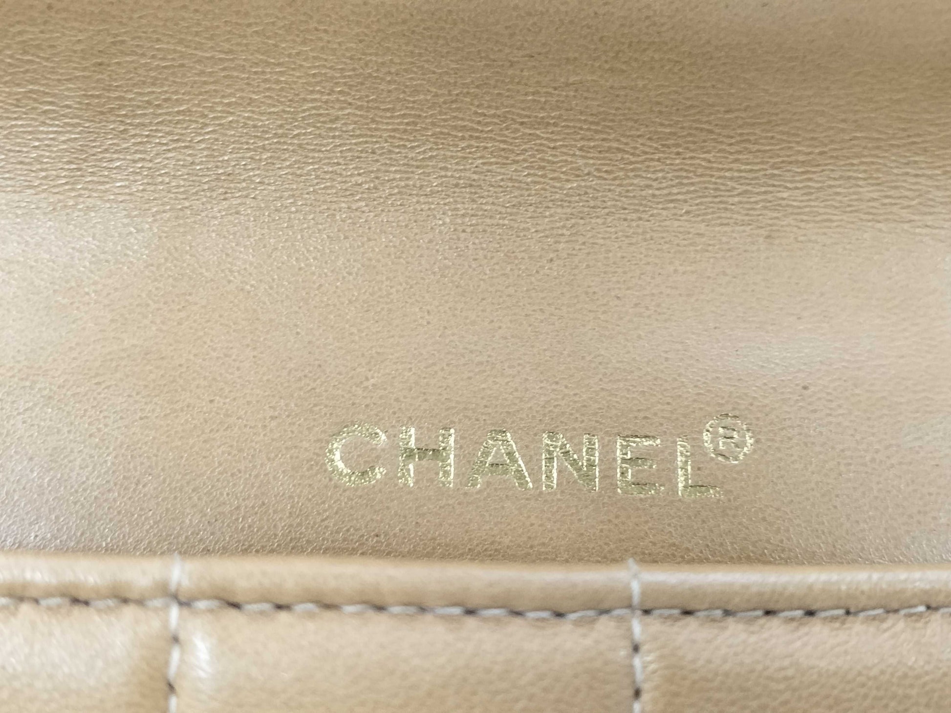 CHANEL Chocobar East West Lambskin Chain Shoulder Bag, Beige