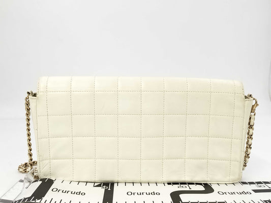 CHANEL Chocobar East West Lambskin Chain Shoulder Bag, White, No. 7
