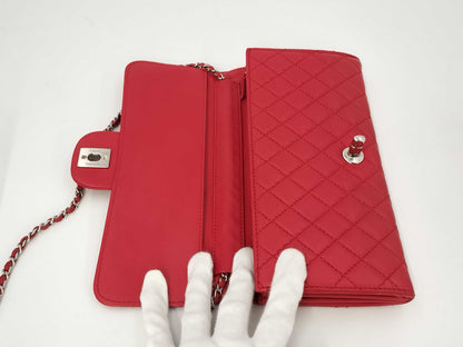 CHANEL Matelasse East West Lambskin Chain Wallet, Red, No. 14, Shoulder Bag