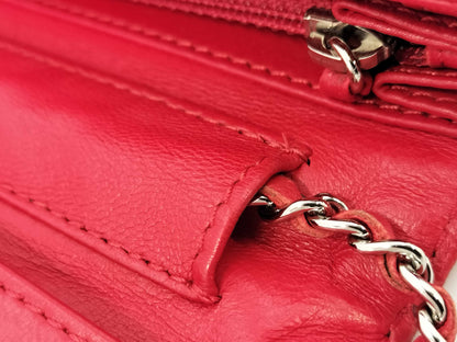 CHANEL Matelasse East West Lambskin Chain Wallet, Red, No. 14, Shoulder Bag