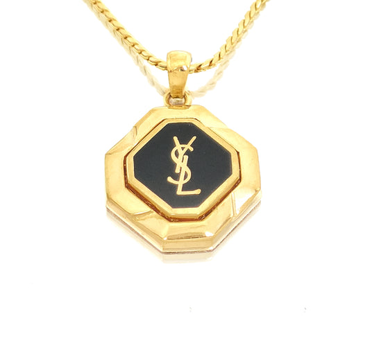 Yves Saint Laurent Yves Saint Laurent Gold & Black Logo Pendant Necklace 7.4g Necklace