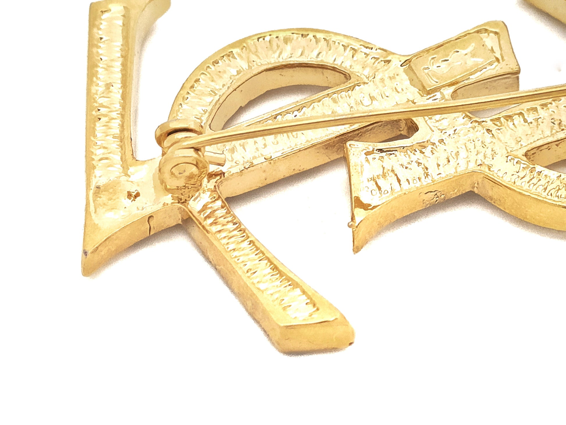 Yves Saint Laurent Yves Saint Laurent Gold Color Brooch with Rhinestones and Logo Design