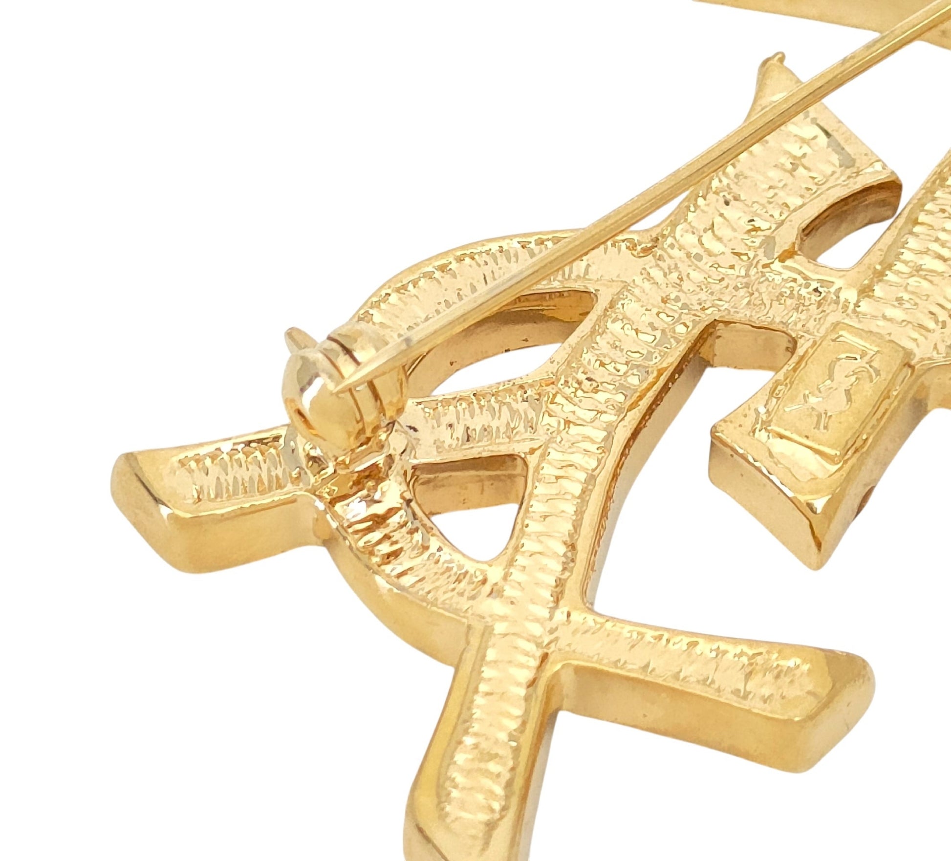 Yves Saint Laurent Yves Saint Laurent Gold Color Brooch with Rhinestones and Logo Design