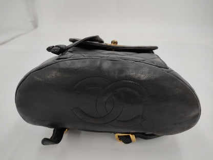 CHANEL Matelasse Lambskin Chain Backpack in Black with Gold Hardware