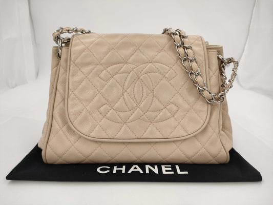 CHANEL Caviar Skin Beige Shoulder Bag