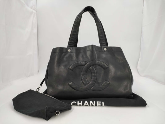 CHANEL Caviar Tote Bag, Black with Silver Hardware