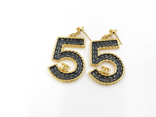 CHANEL Chanel No. 5 Motif Earrings, Blue x Gold, ABC733 I24P