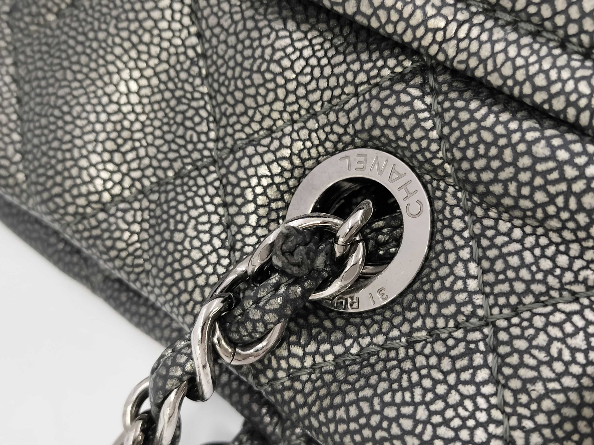 CHANEL Caviar Leather Matelasse Chain Tote Bag with Silver Hardware, Shoulder Bag, Tote Bag