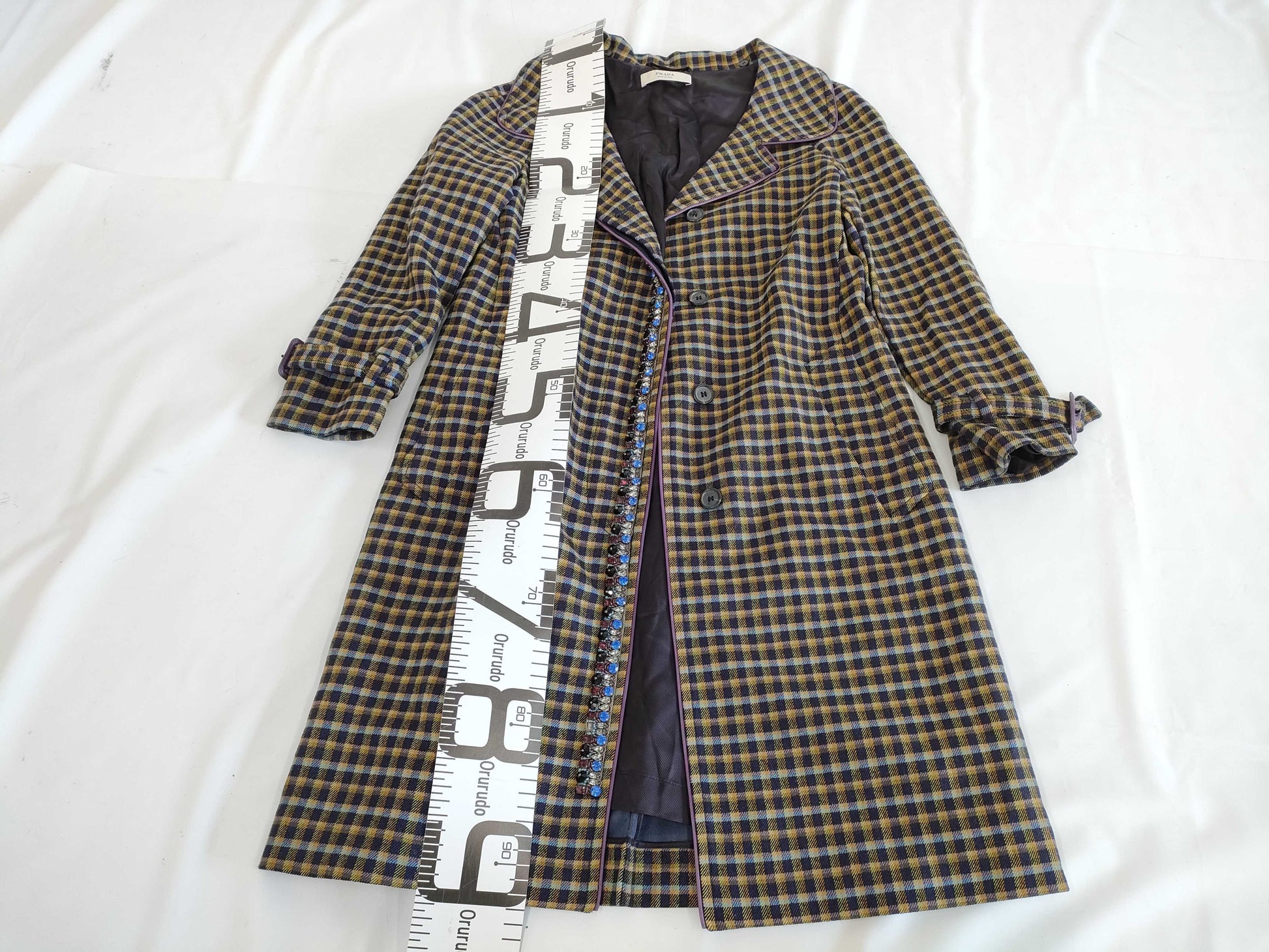 PRADA Wool Coat with Beaded Stones, Size 40