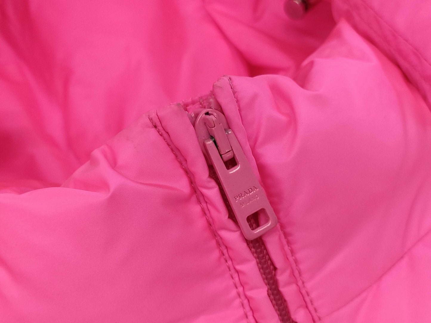 PRADA Triangle Logo Down Jacket, Pink, Recent Model