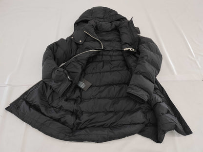 PRADA Prada Triangle Logo Black Down Coat with Leather Belt and Leather Trim, Size 38