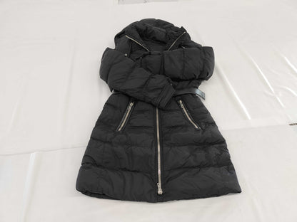 PRADA Prada Triangle Logo Black Down Coat with Leather Belt and Leather Trim, Size 38
