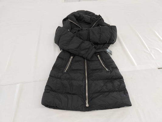 PRADA Prada Triangle Logo Black Down Coat with Leather Belt and Leather Trim, Size 38