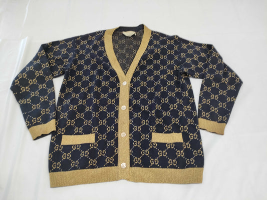 GUCCI GG Cardigan Knit, Excellent Condition, Lamé, Gold