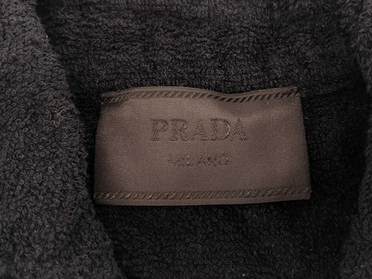 PRADA Men's Triangle Logo Terry Cloth Terry Shirt with Triangle Logo Plate, Black, NFC Tag, QR Code Tag, Size Small