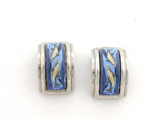HERMES Dolphin Silver x Blue 15.0g Earrings