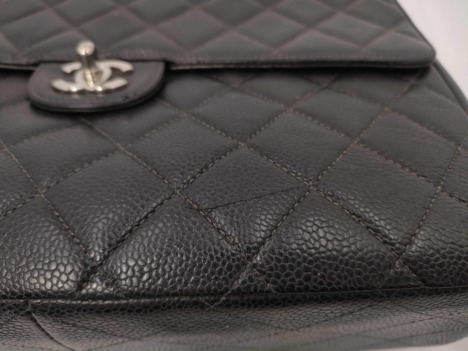 CHANEL Deca Matelasse 30 Chain Shoulder Bag with Turnlock Caviar Skin