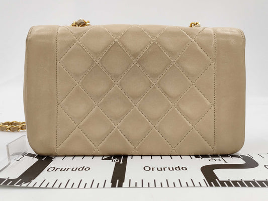 CHANEL Diana Flap Chain Bag, Beige, 23cm, Lambskin, Strap Thread, No Seal, Warranty Card Included, 2046331, Shoulder Bag
