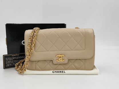 CHANEL Diana Flap Chain Bag, Beige, 23cm, Lambskin, Strap Thread, No Seal, Warranty Card Included, 2046331, Shoulder Bag