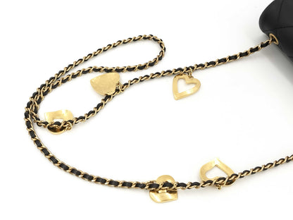 CHANEL Lambskin Heart Matelasse Chain Shoulder Bag with Serial Plate, Black
