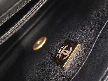 CHANEL Lambskin Heart Matelasse Chain Shoulder Bag with Serial Plate, Black