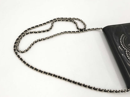CHANEL Patent Leather Coco Mark Chain Wallet Black Shoulder Bag