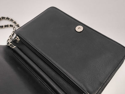 CHANEL Patent Leather Coco Mark Chain Wallet Black Shoulder Bag