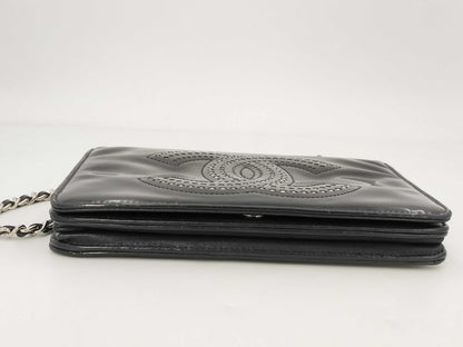 CHANEL Patent Leather Coco Mark Chain Wallet Black Shoulder Bag