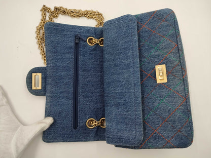 CHANEL 2.55 Double Flap Chain Shoulder Bag, Denim Blue, 24 Series