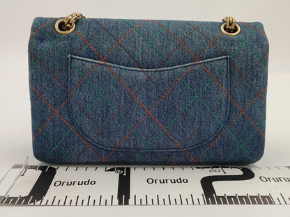 CHANEL 2.55 Double Flap Chain Shoulder Bag, Denim Blue, 24 Series