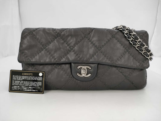 CHANEL CHANEL Chain Shoulder Bag, Gray, Silver Hardware, G Card, Seal, Quilted Shoulder Bag