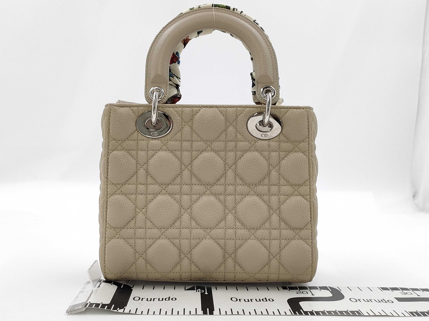 Dior Lady Dior Medium Handbag, Light Gray, with Silver Hardware and Scarf Mitzah, M0565PWRT15-MA-0242