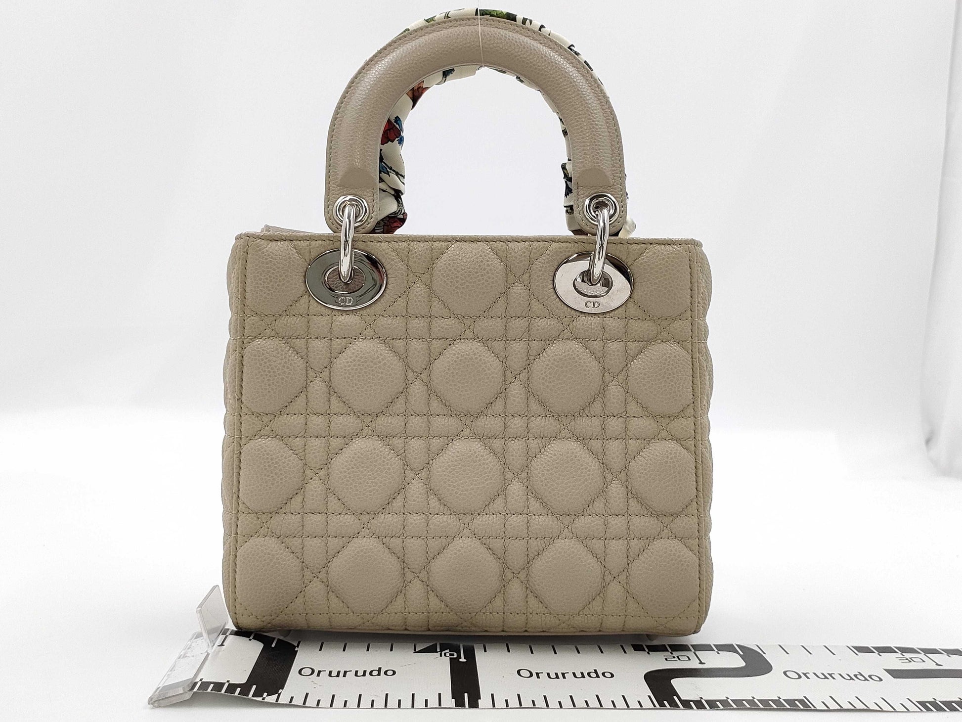 Dior Lady Dior Medium Handbag, Light Gray, with Silver Hardware and Scarf Mitzah, M0565PWRT15-MA-0242