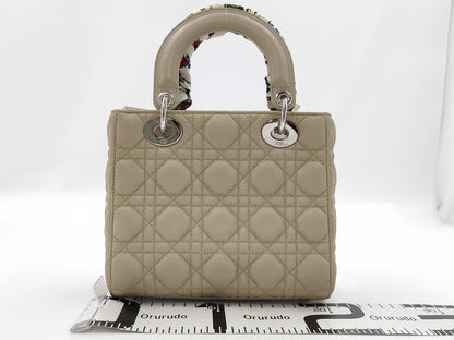Dior Lady Dior Medium Handbag, Light Gray, with Silver Hardware and Scarf Mitzah, M0565PWRT15-MA-0242