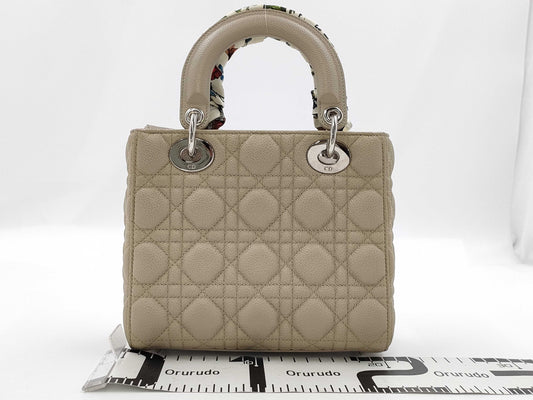 Dior Lady Dior Medium Handbag, Light Gray, with Silver Hardware and Scarf Mitzah, M0565PWRT15-MA-0242