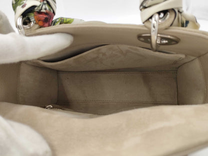 Dior Lady Dior Medium Handbag, Light Gray, with Silver Hardware and Scarf Mitzah, M0565PWRT15-MA-0242