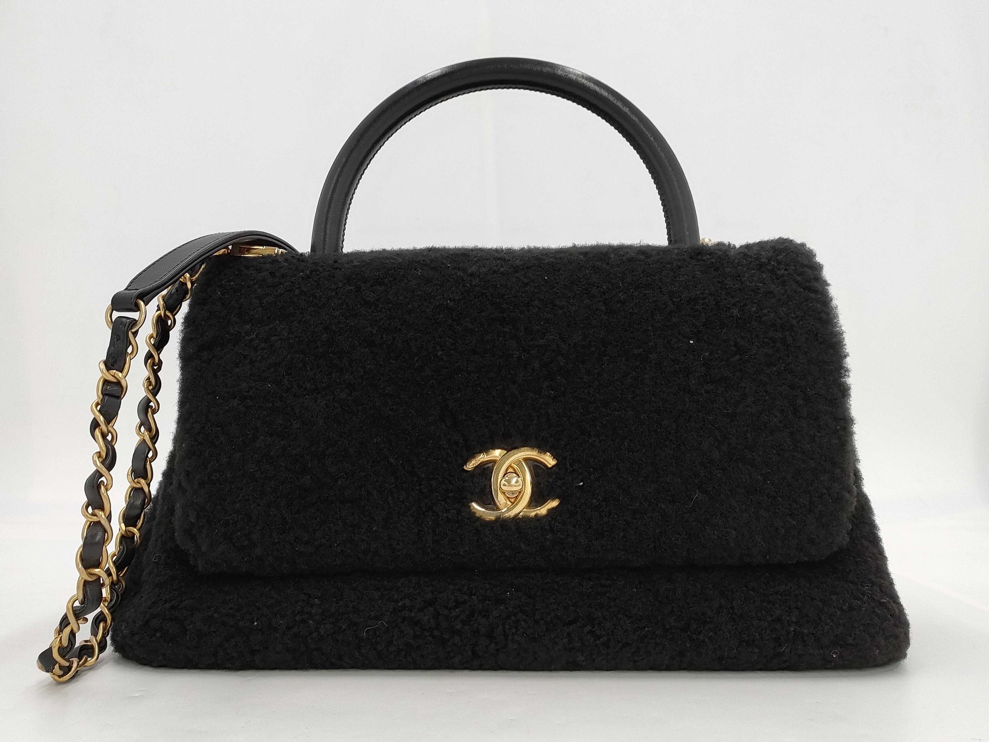 CHANEL Coco Handle 33 M Boa 2-Way Handbag, Black, Gold Hardware, 23284354, 23 Series, A92992, Handbag