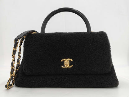 CHANEL Coco Handle 33 M Boa 2-Way Handbag, Black, Gold Hardware, 23284354, 23 Series, A92992, Handbag