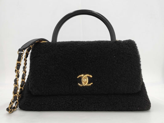 CHANEL Coco Handle 33 M Boa 2-Way Handbag, Black, Gold Hardware, 23284354, 23 Series, A92992, Handbag