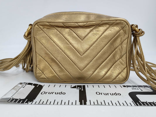 CHANEL Lamb V-Stitch Fringed Shoulder Bag with Seal
