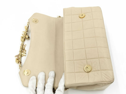 CHANEL Chocolate Bar Icon Charm Rum Chain Shoulder Bag with Sticker Card