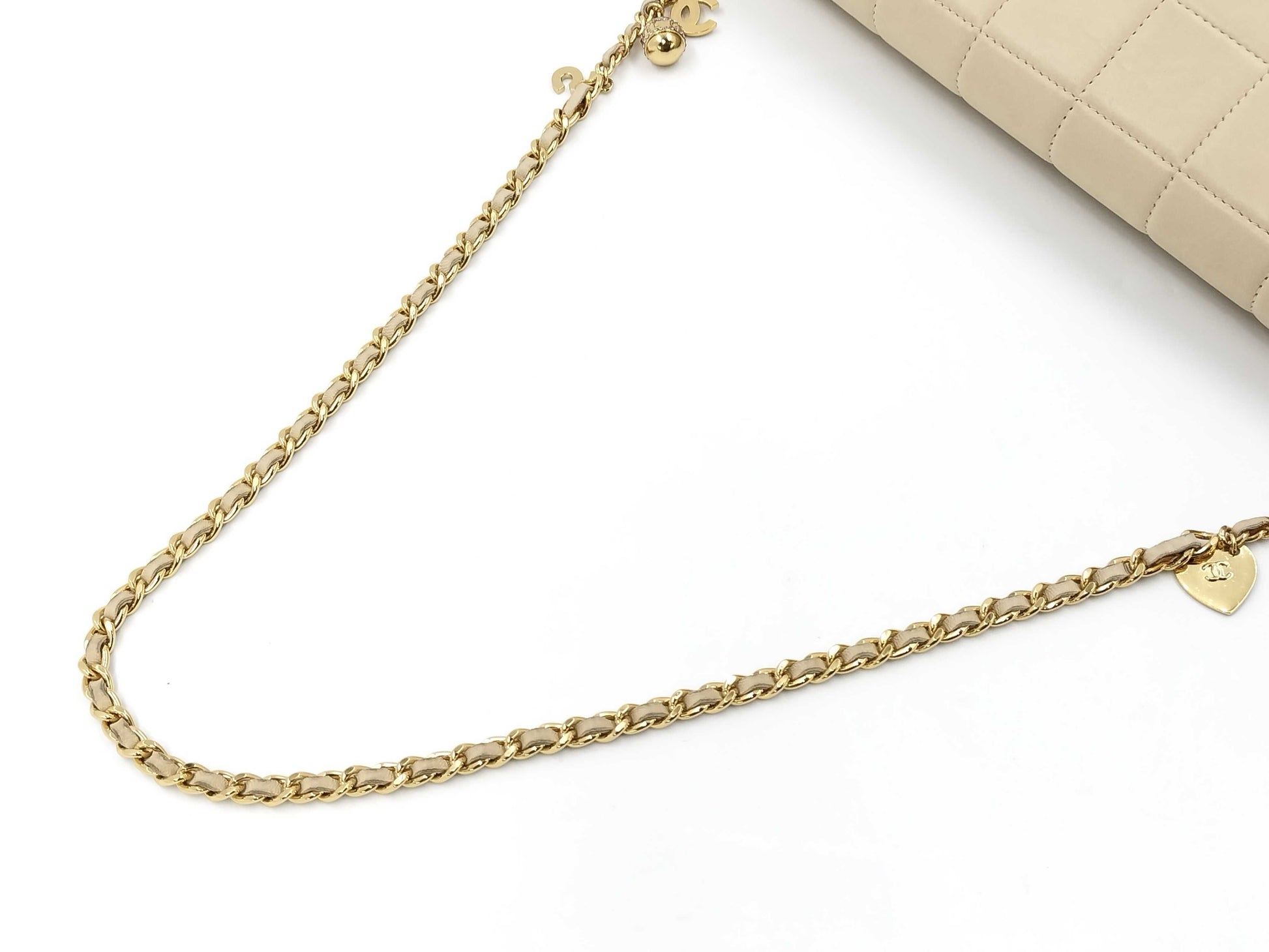 CHANEL Chocolate Bar Icon Charm Rum Chain Shoulder Bag with Sticker Card