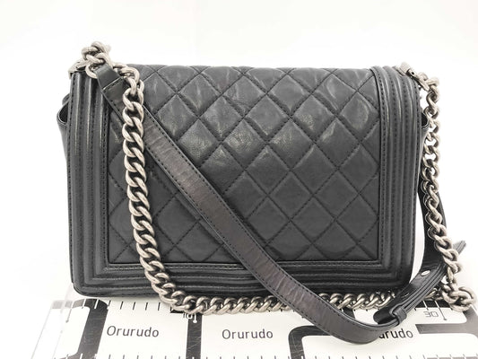 CHANEL Boy Chanel Lamb Floral Chain Shoulder Bag with Seal