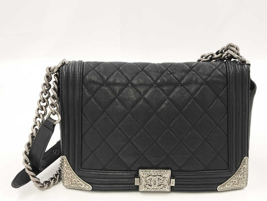 CHANEL Boy Chanel Lamb Floral Chain Shoulder Bag with Seal