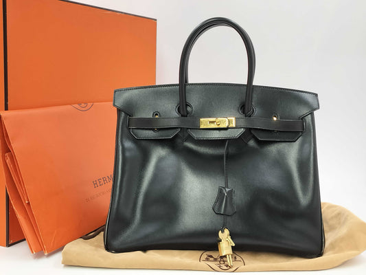 HERMES Birkin 35 □C Calfskin Black Handbag
