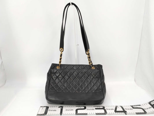 CHANEL Lambskin Matelasse Shoulder Bag with Ball Charm and Chain, Black, G Hardware